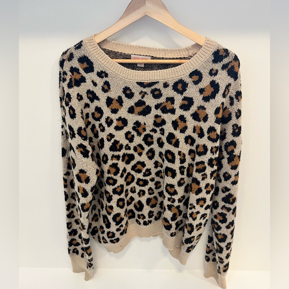 Knox Rose Leopard Animal Print Sweater XXL Tan Black